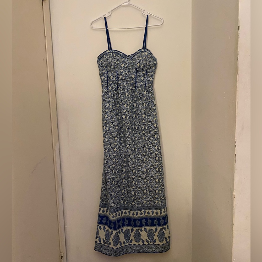 Size M Blue Patterned Tank Maxi Dress